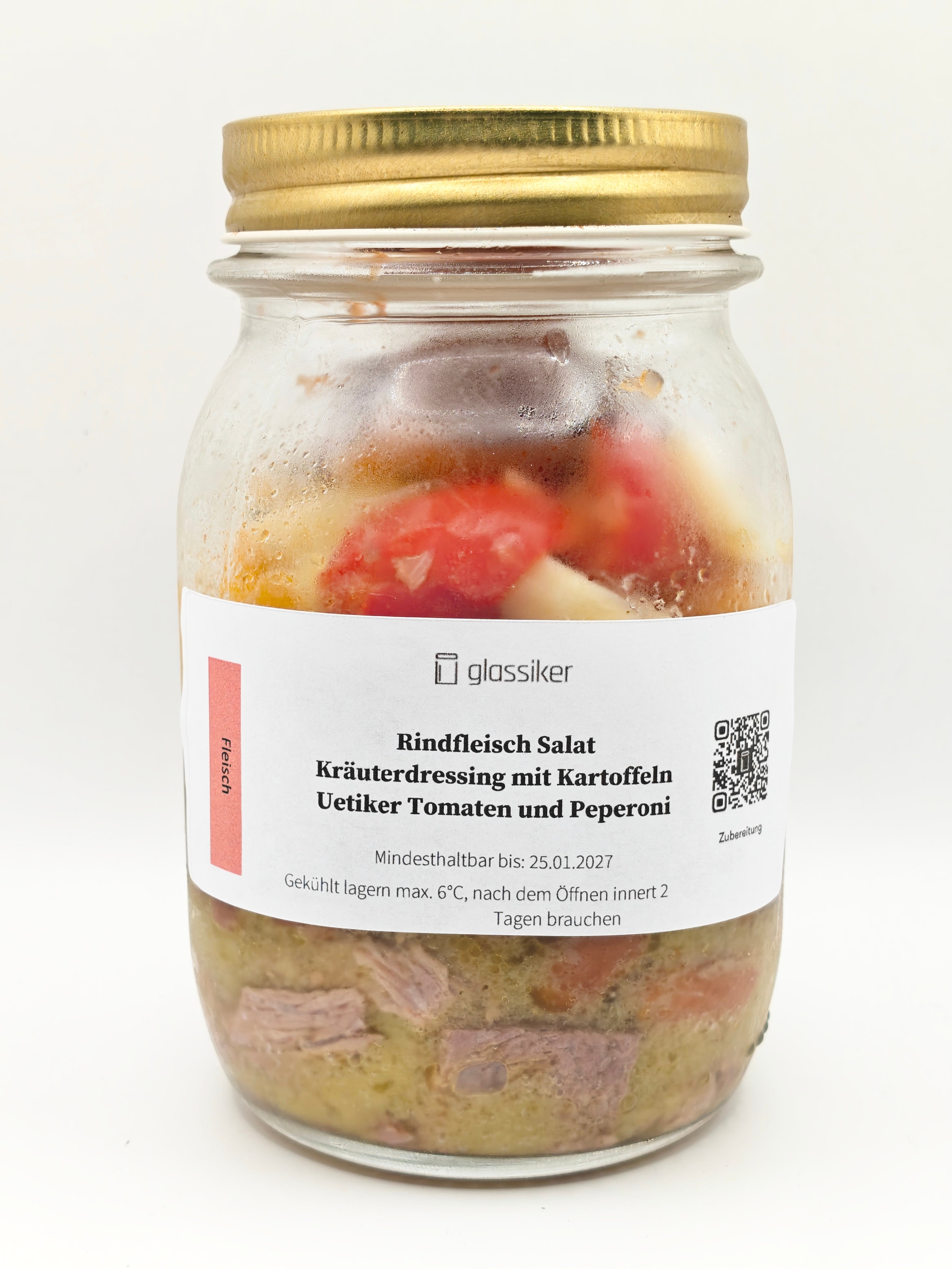 Rindfleischsalat Kräuterdressing Kartoffeln Uetiker Tomaten und Peperoni